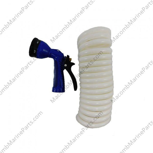 15 ft. White Coiled Hose & Spray Nozzle | Whitecap P-0440 - MacombMarineParts.com