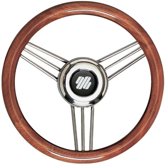 Mahogany Grip & Stainless Steel Boat Steering Wheel | UFLEX USA V26 - macomb-marine-parts.myshopify.com