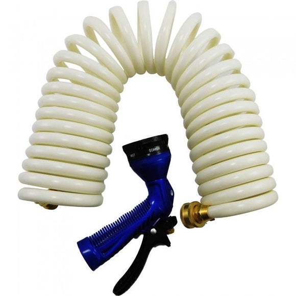 25 ft. White Coiled Hose & Spray Nozzle | Whitecap Industries P-0441
